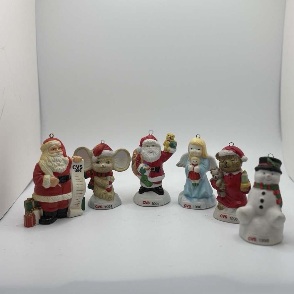 Six Vintage 1993-1998‎ CVS Traditions Ornaments Ceramic CVS Drug Store Pharmacy